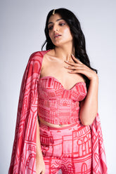 Pouring City - Peony Pink & Wine Red Embroidered Sharara Set
